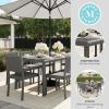Martha Stewart Bedford 9-Piece Indoor-Outdoor Dining Set with 6 Stackable Chairs and 71″ Patio Table with Faux Wood Top and Rattan Wicker Finish in Gray