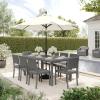 Martha Stewart Bedford 9-Piece Indoor-Outdoor Dining Set with 6 Stackable Chairs and 71″ Patio Table with Faux Wood Top and Rattan Wicker Finish in Gray