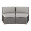 Martha Stewart Bedford Indoor-Outdoor Modular Patio Curved Sectional Sofa Seats with Rattan Wicker Finish in Gray with Gray All-Weather Cushions, Set of 2(Gray Cushions/Gray Frame)