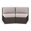 Martha Stewart Bedford Indoor-Outdoor Modular Patio Curved Sectional Sofa Seats with Rattan Wicker Finish in Gray with Gray All-Weather Cushions, Set of 2(Tan Cushions/Brown Frame)