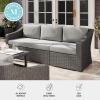 Martha Stewart Bedford Indoor-Outdoor Modular Patio Sofa for 3 with Rattan Wicker Finish in Gray with Gray All-Weather Cushions