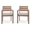 Martha Stewart Bedford Indoor-Outdoor Stackable Aluminum Patio Armchairs with Brushed Woodgrain Finish in Brown and Cream All-Weather Cushions, Set of 2(Brown)
