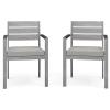 Martha Stewart Bedford Indoor-Outdoor Stackable Aluminum Patio Armchairs with Brushed Woodgrain Finish in Brown and Cream All-Weather Cushions, Set of 2(Grey)