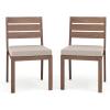 Martha Stewart Bedford Indoor-Outdoor Stackable Aluminum Patio Chairs with Brushed Woodgrain Finish in Gray and Gray All-Weather Cushions, Set of 2(Brown)