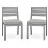 Martha Stewart Bedford Indoor-Outdoor Stackable Aluminum Patio Chairs with Brushed Woodgrain Finish in Gray and Gray All-Weather Cushions, Set of 2(Grey)