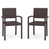 Martha Stewart Bedford Indoor-Outdoor Stackable Patio Armchairs with Rattan Wicker Finish in Gray, Set of 2(Brown)