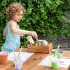 Martha Stewart Kids Outdoor Craft Table, Benches & Umbrella Set: Acacia Wood Activity Desk w/Crate, Caddy, Storage Shelves | Kids Play & Picnic Table w/Benches & Umbrella for Backyard, Patio, Garden