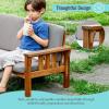 Martha Stewart Kids Outdoor Sofa Chair: Natural Acacia Wood Outdoor Couch for Kids w/Gray Polyester Cushions, 10″ Seat Height | Montessori Furniture for Backyard, Patio, Garden, Porch