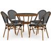 Martha Stewart Lily Pond 3 Piece Indoor-Outdoor Black and White Woven Rattan Bistro Set with Natural Woodgrain Aluminum Frames and Tempered Glass Tabletop(Black & White/Natural Frame)