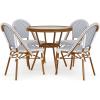 Martha Stewart Lily Pond 3 Piece Indoor-Outdoor Black and White Woven Rattan Bistro Set with Natural Woodgrain Aluminum Frames and Tempered Glass Tabletop(Navy & White/Natural Frame)