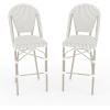 Martha Stewart Lily Pond Indoor-Outdoor Stackable Bar Stools with Gray Woodgrain Aluminum Frame Finish, White/Gray Woven Rattan Backrests and Seats, Set of 2(Gray & White/Gray Frame)