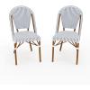 Martha Stewart Lily Pond Indoor-Outdoor Stackable Bistro Chairs with Natural Woodgrain Aluminum Frame Finish, Black/White Woven Rattan Backrests/Seats, Set of 2(Navy & White/Natural Frame)