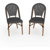Martha Stewart Lily Pond Indoor-Outdoor Stackable Bistro Chairs with Natural Woodgrain Aluminum Frame Finish, Black/White Woven Rattan Backrests/Seats, Set of 2(Black & White/Natural Frame)