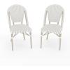 Martha Stewart Lily Pond Indoor-Outdoor Stackable Bistro Chairs with Natural Woodgrain Aluminum Frame Finish, Black/White Woven Rattan Backrests/Seats, Set of 2(Gray & White/Gray Frame)