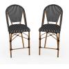 Martha Stewart Lily Pond Indoor-Outdoor Stackable Counter Stool with Natural Woodgrain Aluminum Frame Finish and White/Navy Woven Rattan Backrest and Seat(Black & White/Natural Frame)