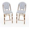Martha Stewart Lily Pond Indoor-Outdoor Stackable Counter Stool with Natural Woodgrain Aluminum Frame Finish and White/Navy Woven Rattan Backrest and Seat(Navy & White/Natural Frame)