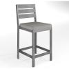 Martha Stewart Bedford Indoor-Outdoor Aluminum Patio Bar Stools with Brushed Woodgrain Finish in Brown and Cream All-Weather Cushions, Set of 2(Grey)
