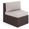 Martha Stewart Bedford Indoor-Outdoor Modular Patio Curved Sectional Sofa Seats with Rattan Wicker Finish in Gray with Gray All-Weather Cushions, Set of 2(Tan Cushions/Brown Frame)