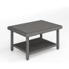 Martha Stewart Bedford Indoor-Outdoor Patio Coffee Table with Lower Shelf, Faux Wood Top, and Rattan Wicker Finish in Brown(Grey)