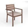 Martha Stewart Bedford Indoor-Outdoor Stackable Aluminum Patio Armchairs with Brushed Woodgrain Finish in Brown and Cream All-Weather Cushions, Set of 2(Brown)