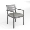 Martha Stewart Bedford Indoor-Outdoor Stackable Aluminum Patio Armchairs with Brushed Woodgrain Finish in Brown and Cream All-Weather Cushions, Set of 2(Grey)