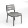Martha Stewart Bedford Indoor-Outdoor Stackable Aluminum Patio Chairs with Brushed Woodgrain Finish in Gray and Gray All-Weather Cushions, Set of 2(Grey)