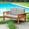 Martha Stewart Kids Outdoor Sofa Chair: Natural Acacia Wood Outdoor Couch for Kids w/Gray Polyester Cushions, 10″ Seat Height | Montessori Furniture for Backyard, Patio, Garden, Porch