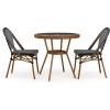 Martha Stewart Lily Pond 3 Piece Indoor-Outdoor Black and White Woven Rattan Bistro Set with Natural Woodgrain Aluminum Frames and Tempered Glass Tabletop(Black & White/Natural Frame)