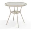 Martha Stewart Lily Pond 31” Round Indoor-Outdoor Bistro Dining Table with Aluminum Frame in Natural Woodgrain and Rattan Top in Black/White with Tempered Glass Top(Gray & White/Gray Frame)