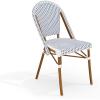 Martha Stewart Lily Pond Indoor-Outdoor Stackable Bistro Chairs with Natural Woodgrain Aluminum Frame Finish, Black/White Woven Rattan Backrests/Seats, Set of 2(Navy & White/Natural Frame)
