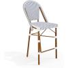 Martha Stewart Lily Pond Indoor-Outdoor Stackable Counter Stool with Natural Woodgrain Aluminum Frame Finish and White/Navy Woven Rattan Backrest and Seat(Navy & White/Natural Frame)
