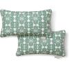 Martha Stewart Tulum Indoor Outdoor Decorative Lumbar Pillow 2-Pack Set, UV Fade Resistant, Water Repellent, Printed Modern Design, Taupe, 11″x18″(Green)