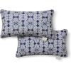 Martha Stewart Tulum Indoor Outdoor Decorative Lumbar Pillow 2-Pack Set, UV Fade Resistant, Water Repellent, Printed Modern Design, Taupe, 11″x18″(Navy Blue)
