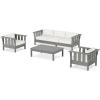 Martha Stewart by POLYWOOD® Acadia 4-Piece Deep Seating Set with Sofa in Slate Grey (Midnight Linen)(Natural Linen)