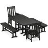 Martha Stewart by POLYWOOD® Acadia 5-Piece Farmhouse Dining Set with Benches in Teak(Black)