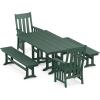 Martha Stewart by POLYWOOD® Acadia 5-Piece Farmhouse Dining Set with Benches in Teak(Green)