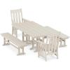 Martha Stewart by POLYWOOD® Acadia 5-Piece Farmhouse Dining Set with Benches in Teak(Sand)