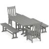 Martha Stewart by POLYWOOD® Acadia 5-Piece Farmhouse Dining Set with Benches in Teak(Slate Grey)