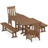 Martha Stewart by POLYWOOD® Acadia 5-Piece Farmhouse Dining Set with Benches in Teak(Teak)