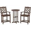 Martha Stewart by POLYWOOD® Chinoiserie 3-Piece Farmhouse Bistro Counter Set in Mahogany(Mahogany)