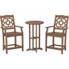 Martha Stewart by POLYWOOD® Chinoiserie 3-Piece Farmhouse Bistro Counter Set in Mahogany(Teak)