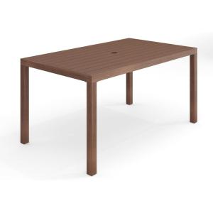 Martha Stewart Bedford 71″ Indoor-Outdoor Aluminum Patio Table with Umbrella Hole and Brushed Woodgrain Finish in Brown(Brown)