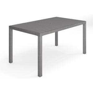 Martha Stewart Bedford 71″ Indoor-Outdoor Aluminum Patio Table with Umbrella Hole and Brushed Woodgrain Finish in Brown(Grey)