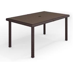 Martha Stewart Bedford 71″ Indoor-Outdoor Patio Table with Faux Wood Top and Rattan Wicker Finish in Gray(Brown)
