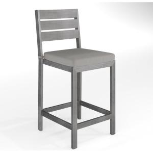 Martha Stewart Bedford Indoor-Outdoor Aluminum Patio Bar Stools with Brushed Woodgrain Finish in Brown and Cream All-Weather Cushions, Set of 2(Grey)