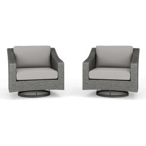 Martha Stewart Bedford Set of 2 Indoor-Outdoor Patio Chairs with 360° Swivel Functionality and Rattan Wicker Finish in Gray with Gray All-Weather Cushions(Gray Cushions/Gray Frame)