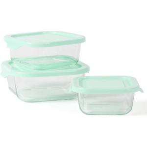 Martha Stewart Denslow 6 Piece 126 oz, 33.3 oz, 16.7 oz Square and Rectangular Food Container Set w/Martha Blue Lid(Square (27oz  17.6oz  10.8oz))