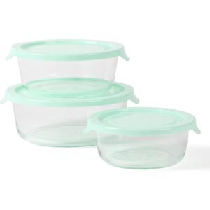 Martha Stewart Langstaff 6 Piece 92 oz, 60 oz, 26 oz Stackable Rectangular Container Set w/Martha Blue Lid(Round (32.1oz  22oz  13.5oz))