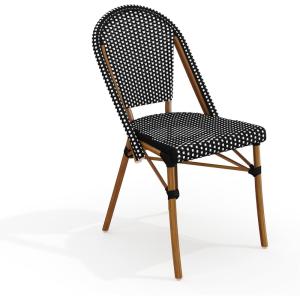 Martha Stewart Lily Pond Indoor-Outdoor Stackable Bistro Chairs with Natural Woodgrain Aluminum Frame Finish, Black/White Woven Rattan Backrests/Seats, Set of 2(Black & White/Natural Frame)