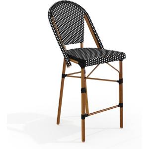 Martha Stewart Lily Pond Indoor-Outdoor Stackable Counter Stool with Natural Woodgrain Aluminum Frame Finish and White/Navy Woven Rattan Backrest and Seat(Black & White/Natural Frame)